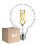 Multipack 6x Philips MASTER Value LED Globe E27 93mm Filament Clear 5.9W 806lm - 922-927 Extra Warm White | Best Colour Rendering - Dimmable - Replaces 60W